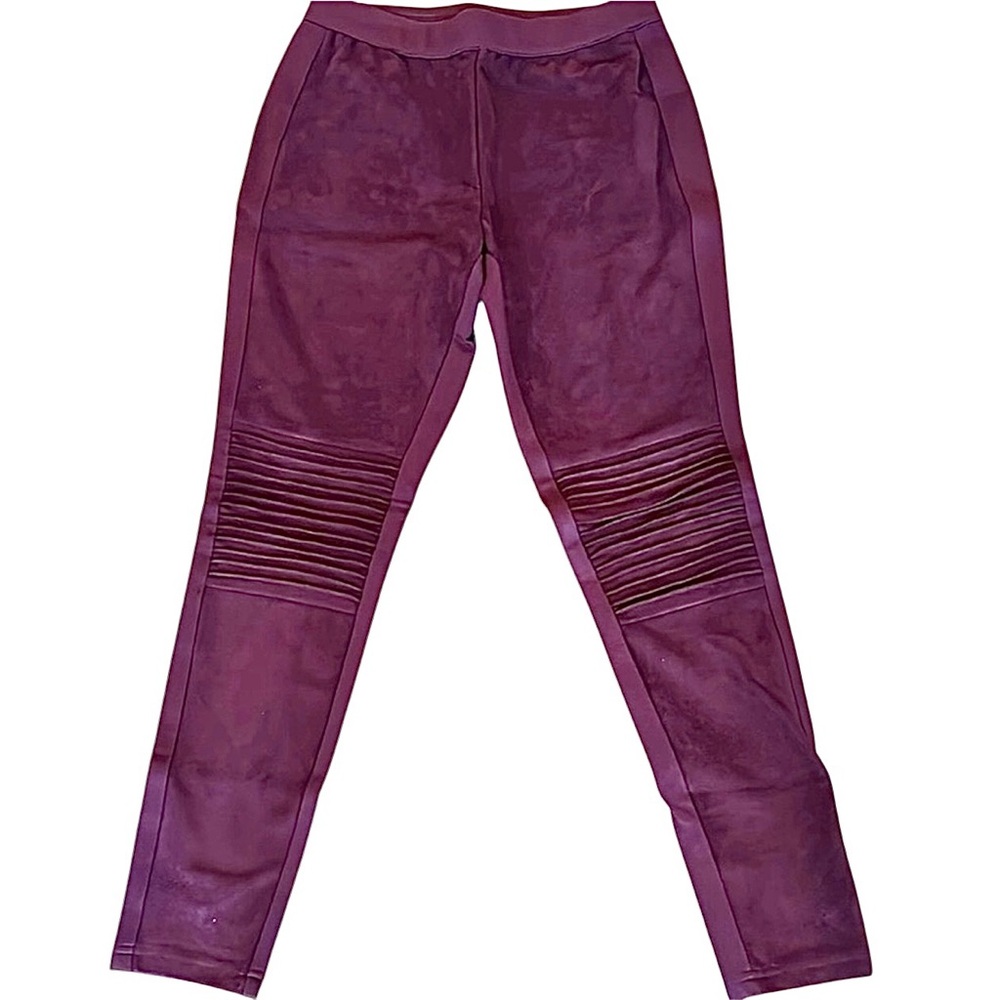 H by Halston Suede & Ponte Moto Burgundy Leggings Petite 0-2